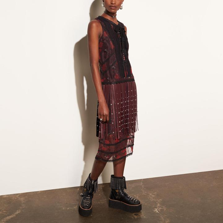 Coach Sleeveless Dress With Riveted Fringe
