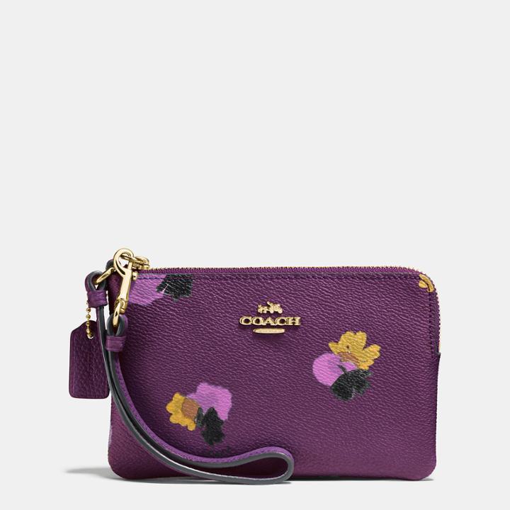 Coach Corner Zip Wristlet In Floral Print Coated Canvas