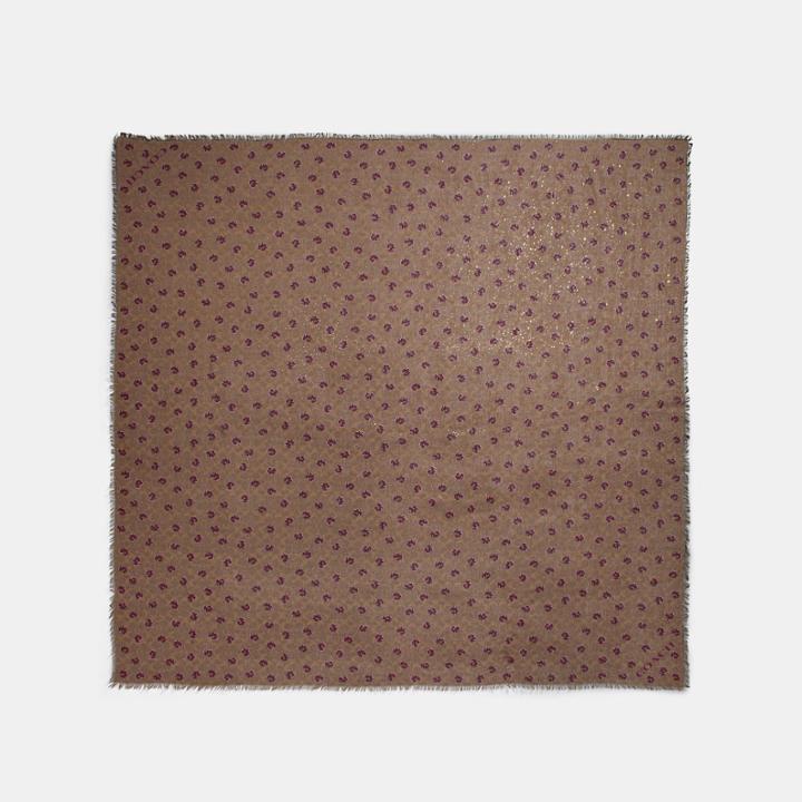 Coach Signature And Floral Print Oversized Square Scarf