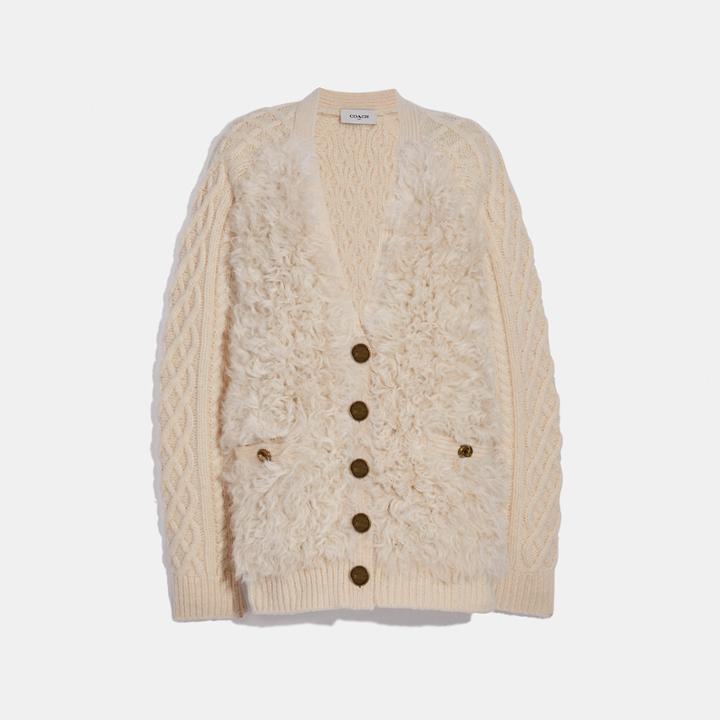 Coach Shearling Raglan Cardigan