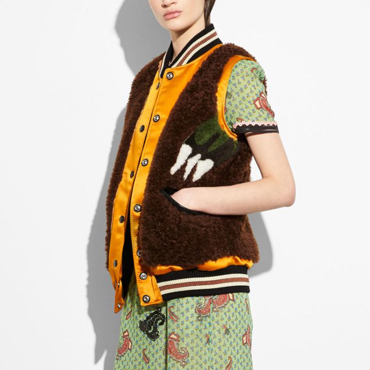 Coach Rexy Shearling Varsity Vest