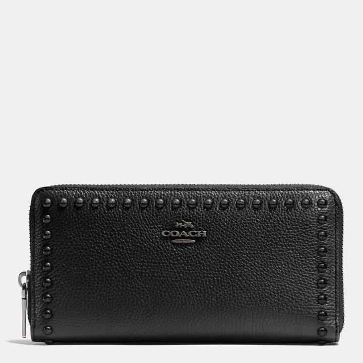 Coach Accordion Zip Wallet In Lacquer Rivets Pebble Leather