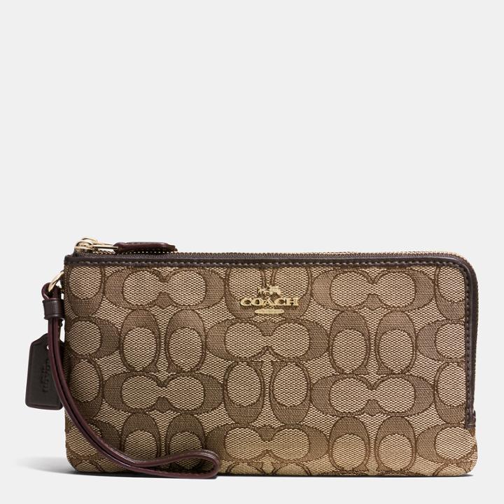 Coach Double Zip Wallet In Signature Jacquard