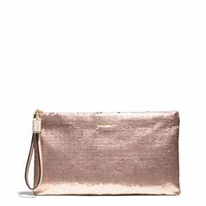 Coach   Madison Sequin Zip Clutch Re Rose Gold