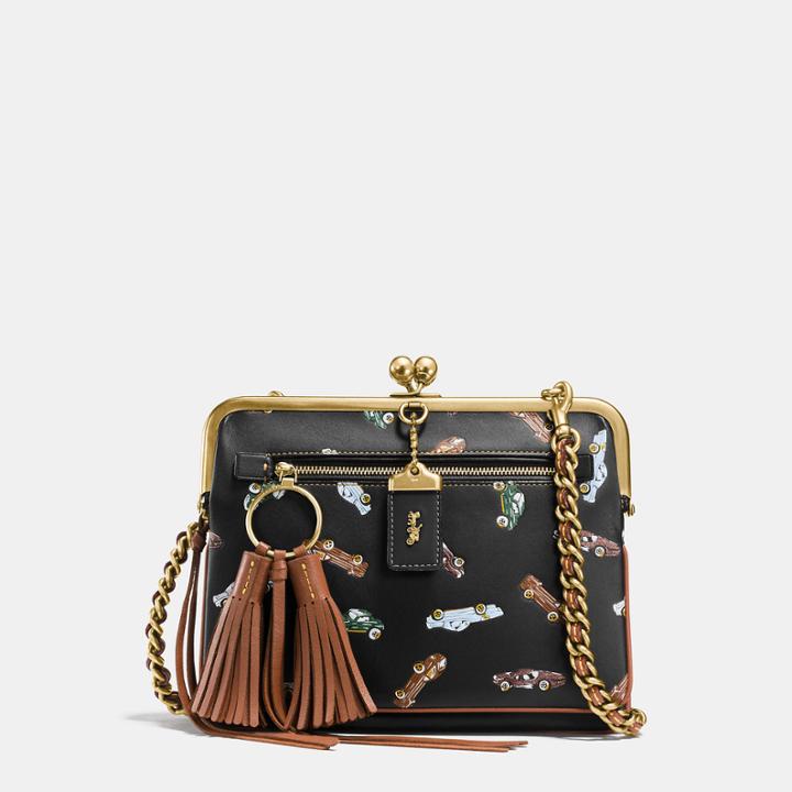 Coach Kisslock Crossbody In Glovetanned Leather With Colorblock Car Print