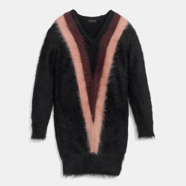 Coach Colorblock Brushed V-neck Sweater Dress
