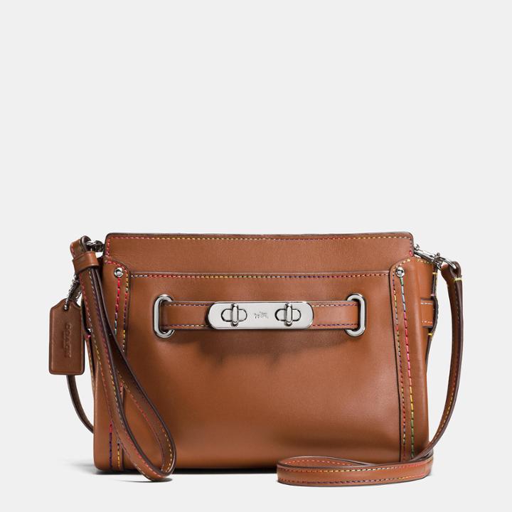 Coach Swagger Wristlet In Rainbow Stitch Leather