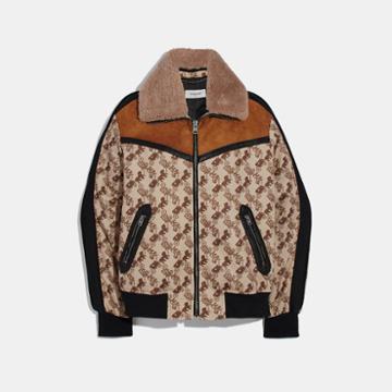 Coach Horse And Carriage Print Jacket With Removable Shearling Collar