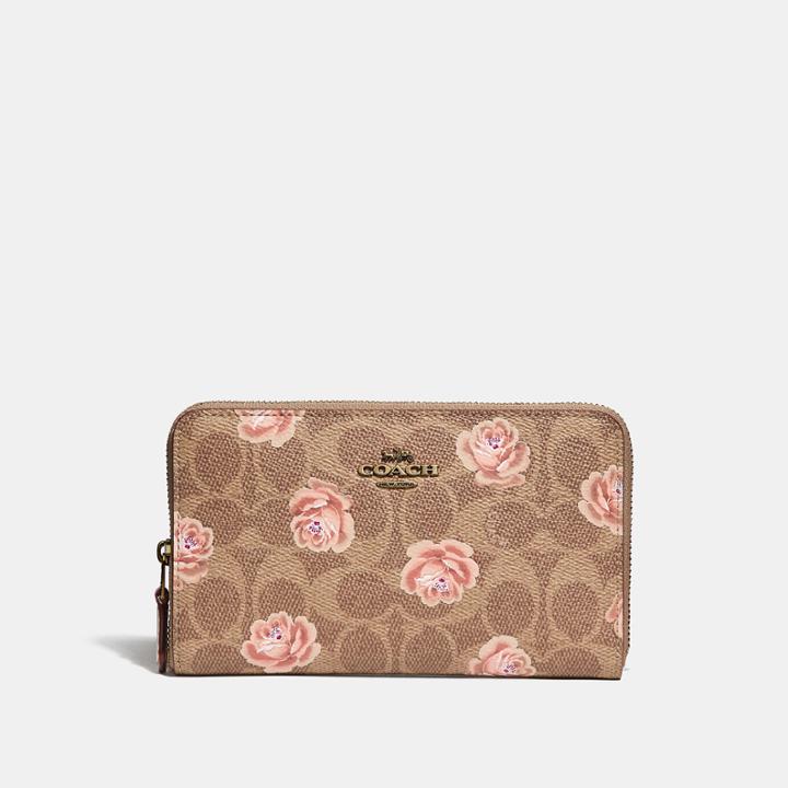 Coach Medium Zip Around Wallet In Signature Rose Print