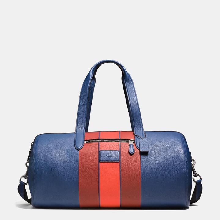 Coach Metropolitan Soft Gym Bag In Polished Pebble Leather With Varsity Stripe