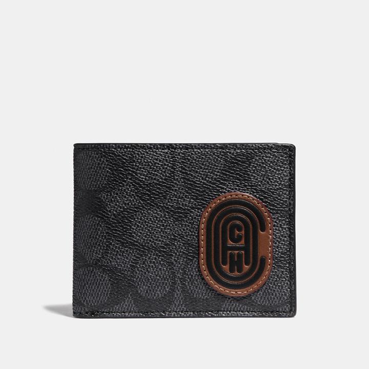 Coach Slim Billfold Wallet In Signature Canvas With Patch