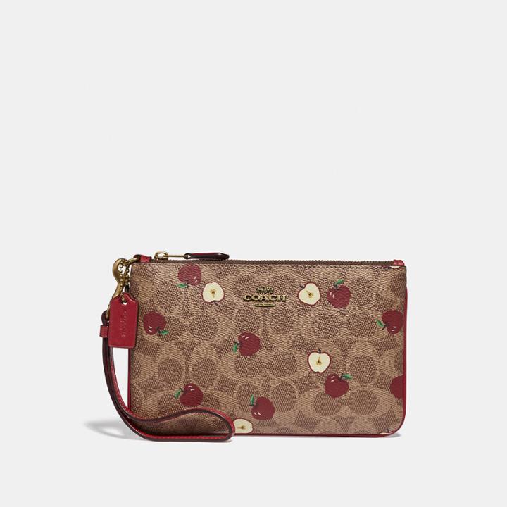 Coach Small Wristlet In Signature Canvas With Scattered Apple Print