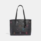Coach Central Tote In Signature Canvas With Star Applique And Snakeskin Detail