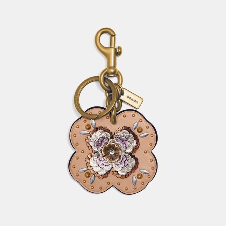 Coach Leather Sequin Applique Tea Rose Bag Charm