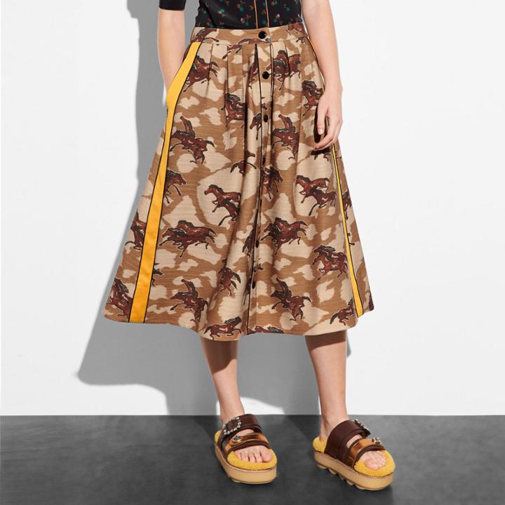 Coach Horse Print Pleated Skirt With Side Panel