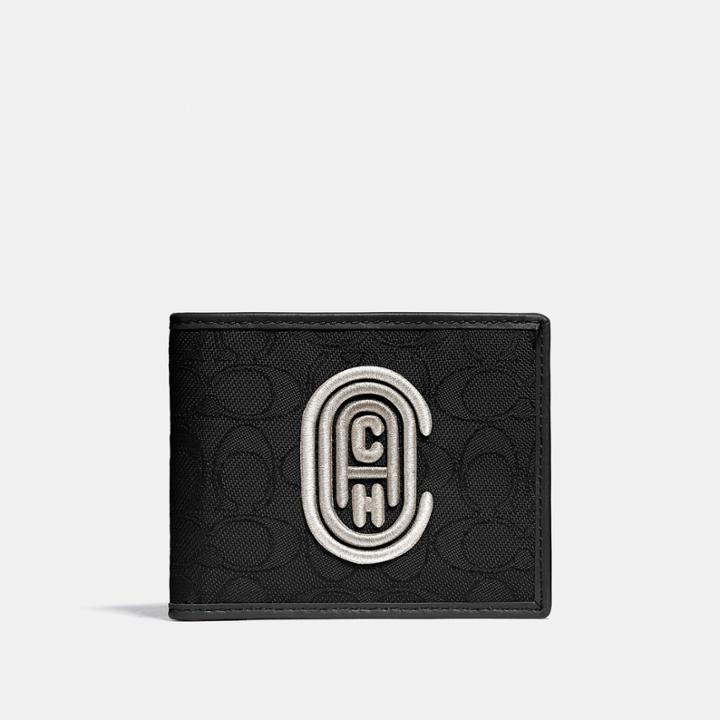 Coach Double Billfold Wallet In Signature Jacquard With Patch