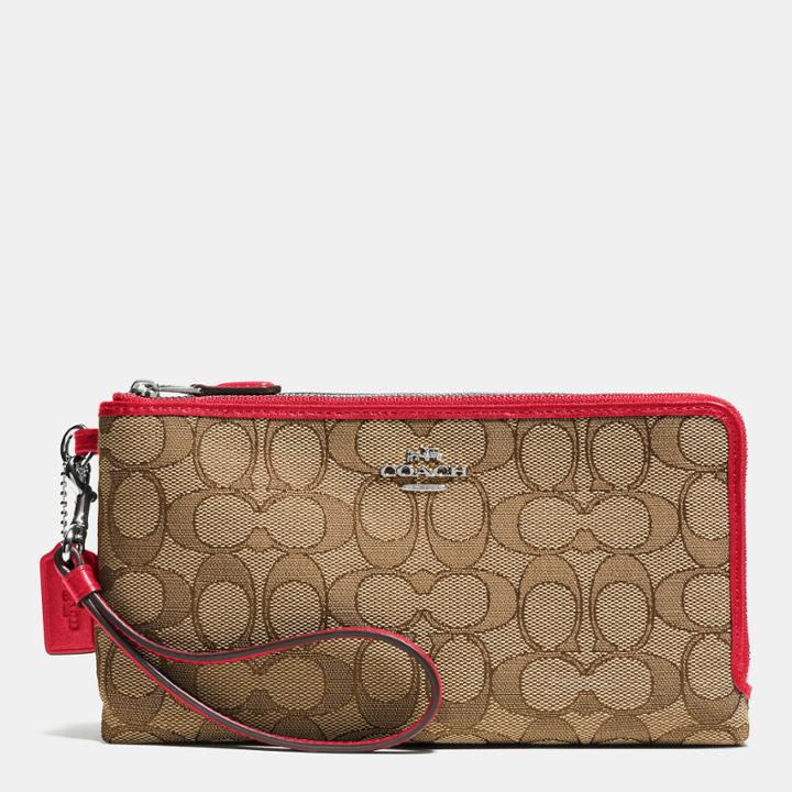 Coach Double Zip Wallet In Signature Fabric