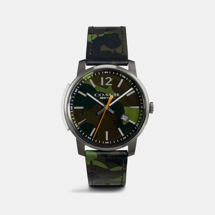Coach Bleecker Slim Camo Leather Strap Watch