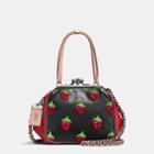Coach Kisslock Frame Bag In Very Natural Glovetanned Leather With Strawberry Embroidery