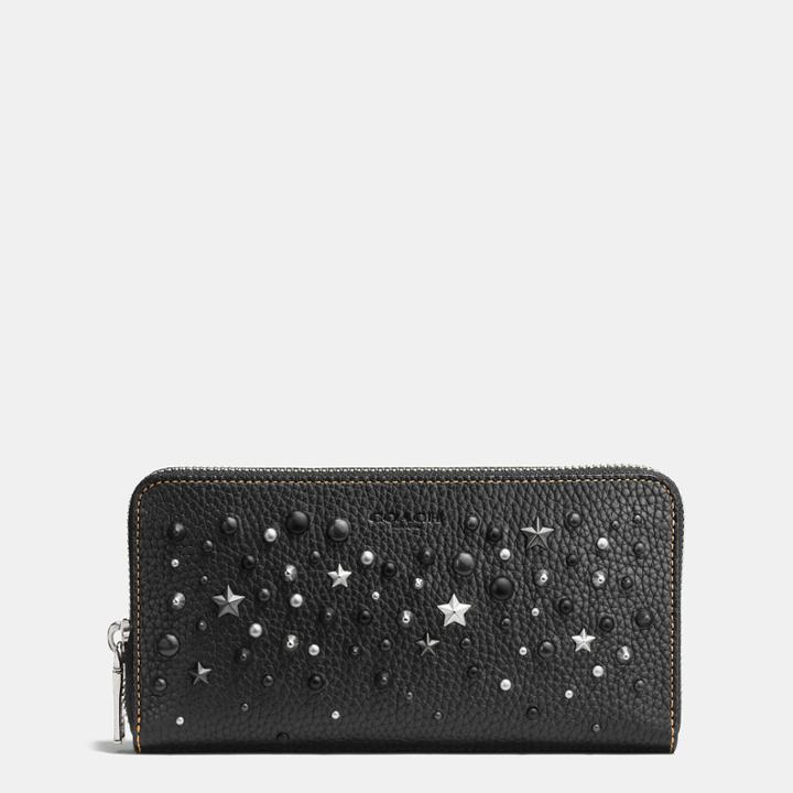 Coach Accordion Wallet In Pebble Leather With Mixed Studs