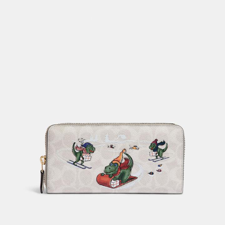 Coach Accordion Zip Wallet In Signature Canvas With Rexy