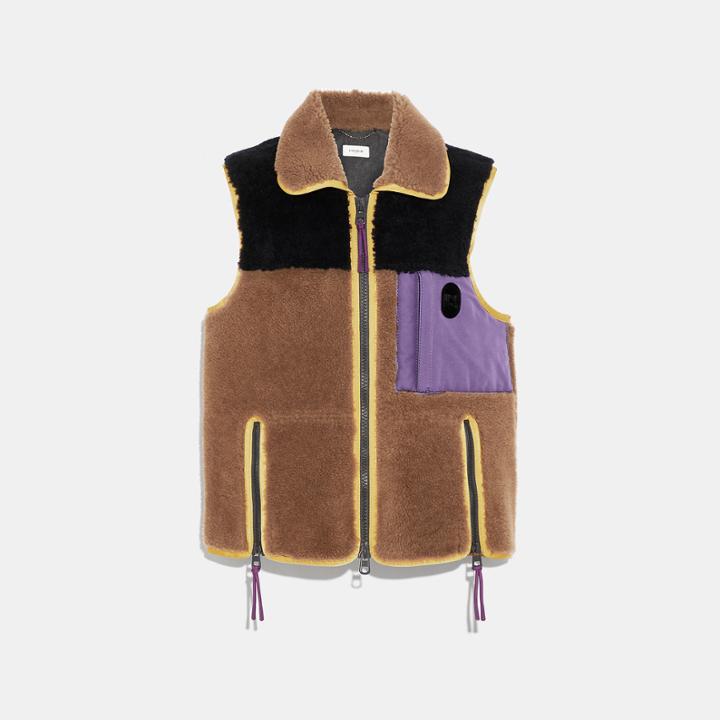 Coach Colorblocked Shearling Vest