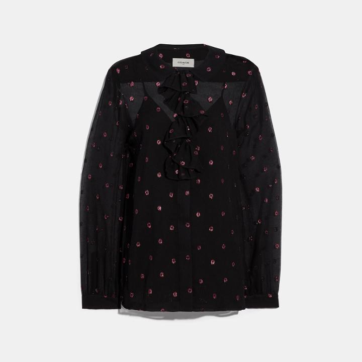Coach Lurex Dot Ruffle Neck Blouse