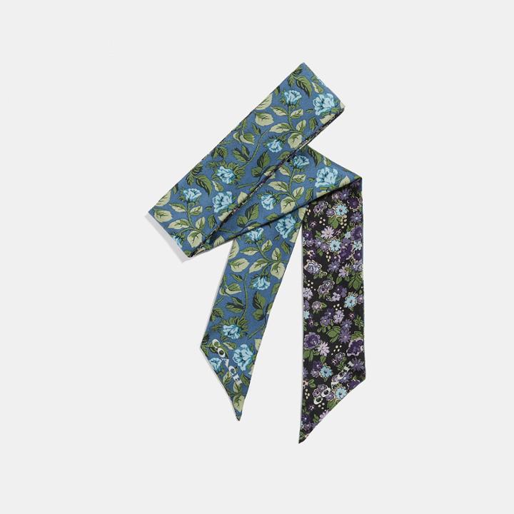 Coach Sleeping Rose Print Silk Skinny Scarf