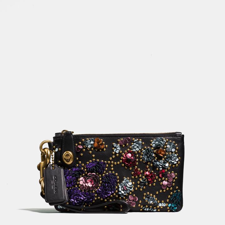 Coach Turnlock Wristlet 21 In Glovetanned Leather With Sequins
