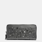 Coach Accordion Zip Wallet In Metallic Leather With Star Rivets