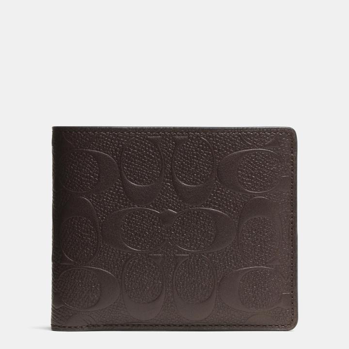 Coach Compact Id Wallet In Signature Crossgrain Leather