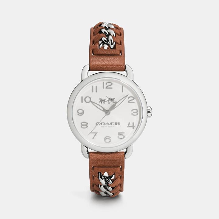 Coach Delancey Stainless Steel Chain Link Bracelet With Leather Watch