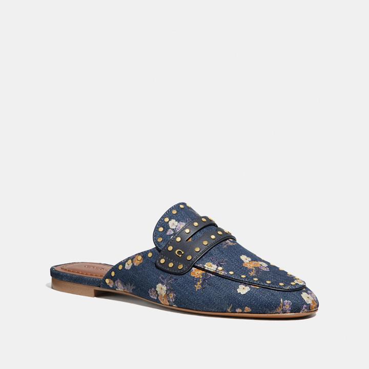 Coach Faye Loafer Slide With Painted Floral Bow Print