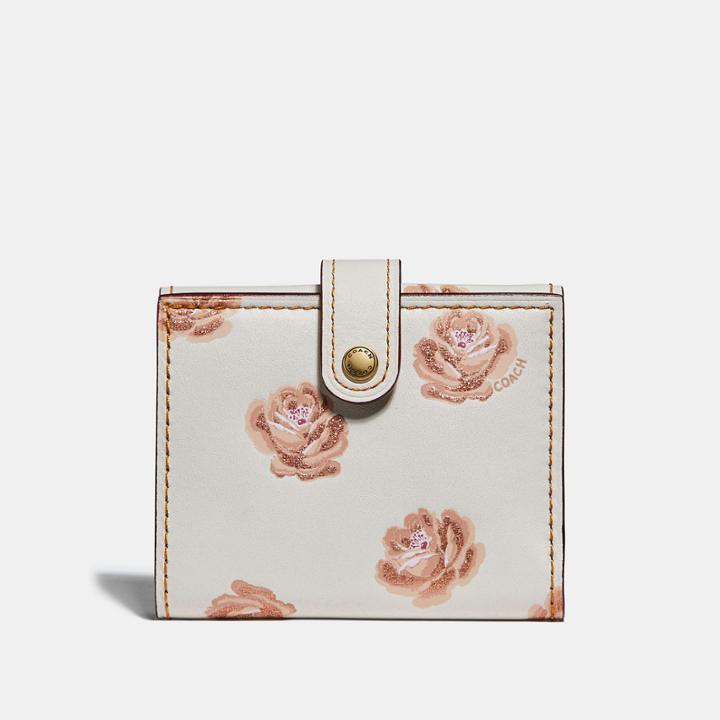 Coach Small Trifold Wallet With Rose Print