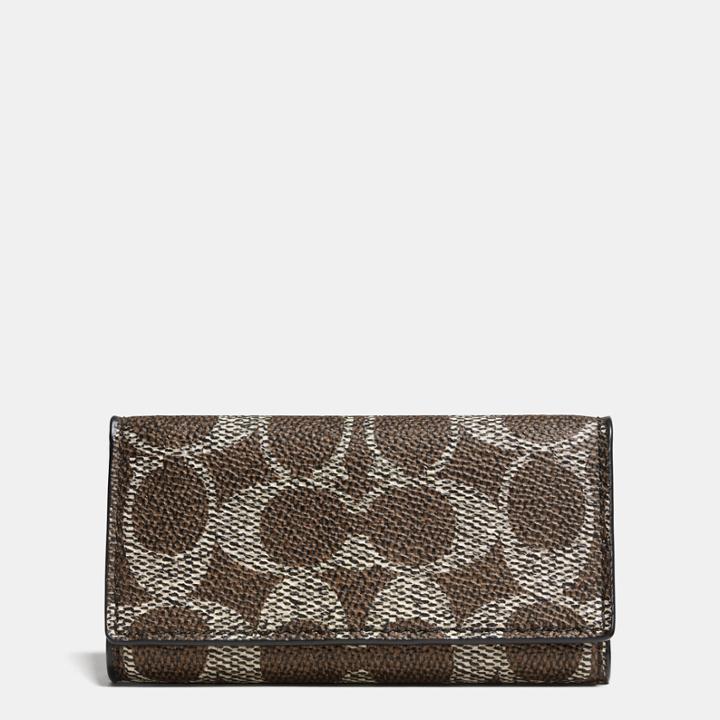 Coach 4 Ring Key Case In Embossed Signature Canvas
