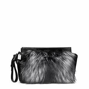 Coach - Legacy Fox Fur Large Clutch Sv/black White
