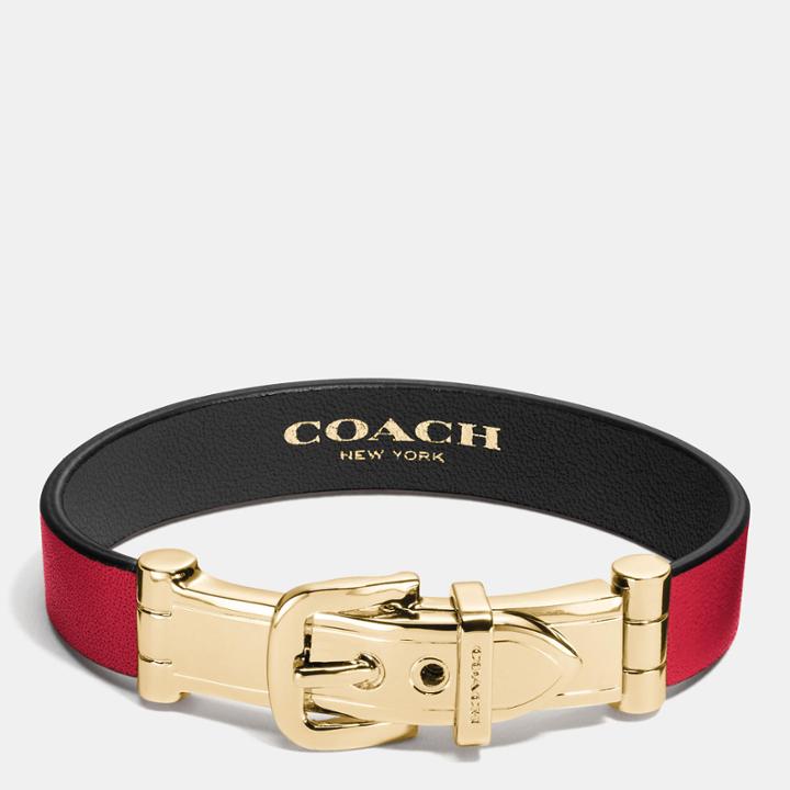 Coach Wide Two Tone Leather Buckle Bracelet