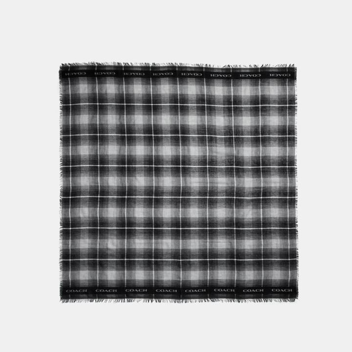 Coach Lightweight Plaid Print Oversized Square Scarf