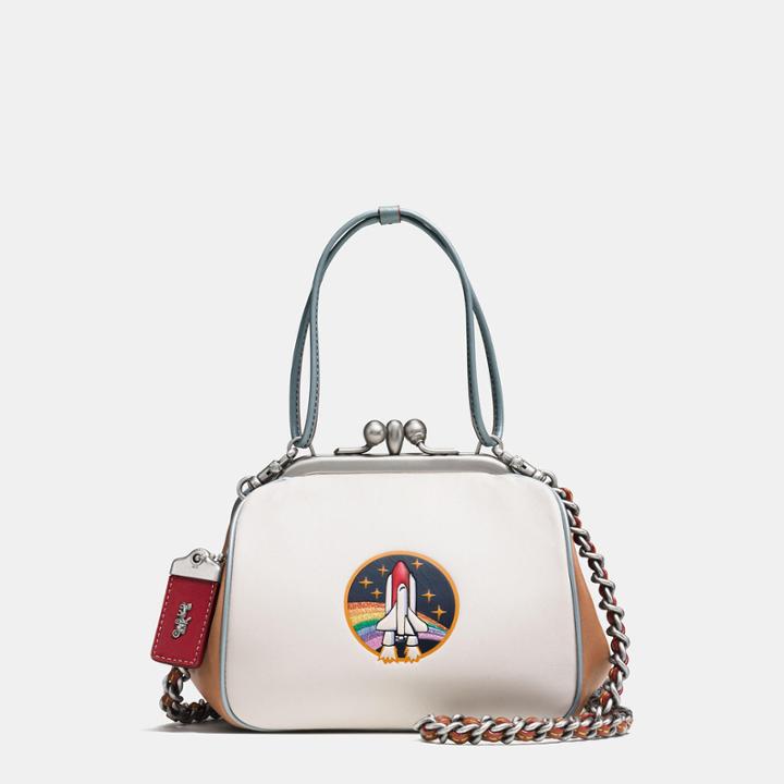 Coach Kisslock Frame Bag In Glovetanned Leather With Embossed Rocket Shuttle