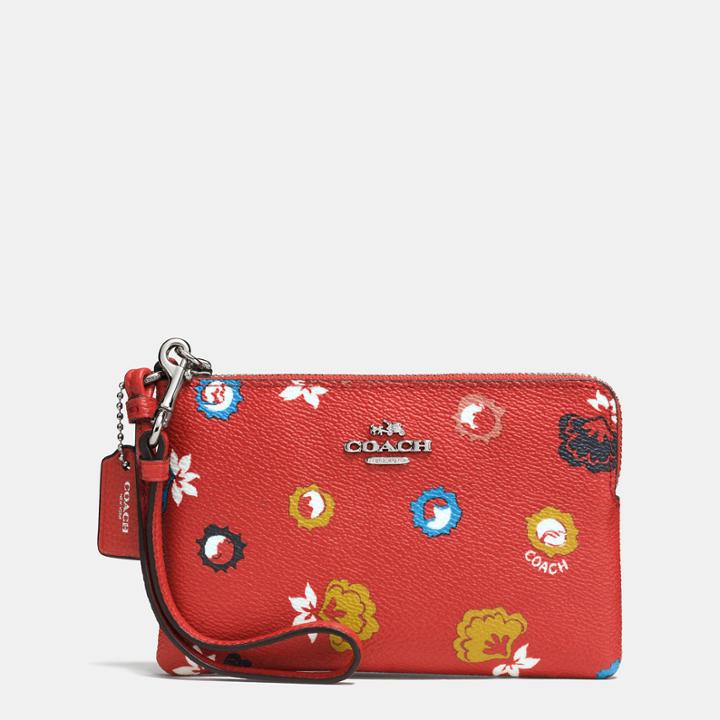 Coach Corner Zip Wristlet In Wild Prairie Print Coated Canvas