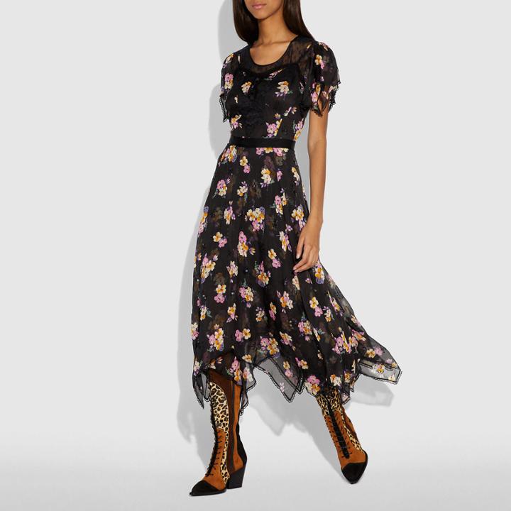 Coach Embellished Forest Floral Print Dress