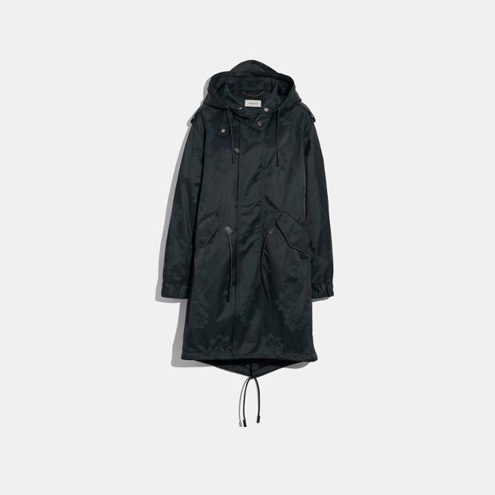 Coach Long Floral Jacquard Parka