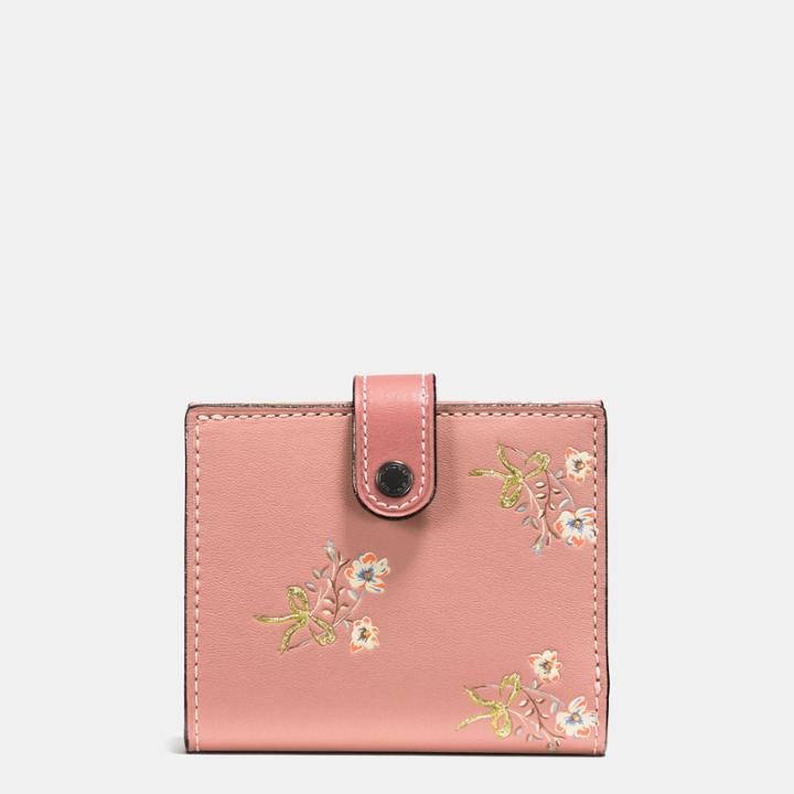 Coach Small Trifold Wallet In Glovetanned Leather With Floral Bow Print