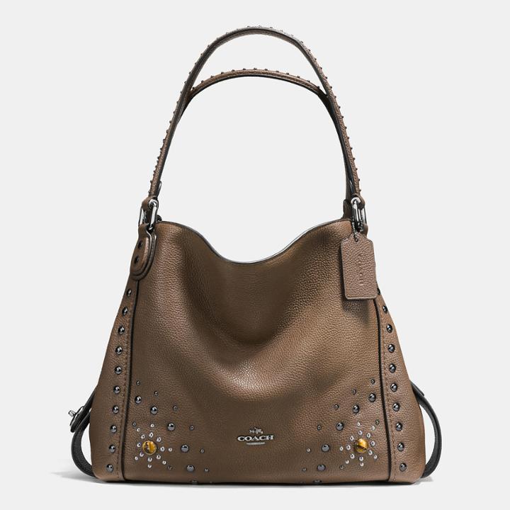 Coach Edie Shoulder Bag 31 In Polished Pebble Leather With Western Rivets
