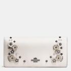 Coach Slim Wallet In Polished Pebble Leather With Willow Floral Detail