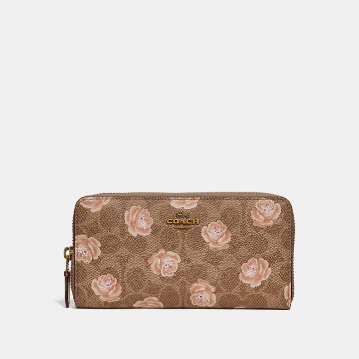 Coach Accordion Zip Wallet In Signature Rose Print