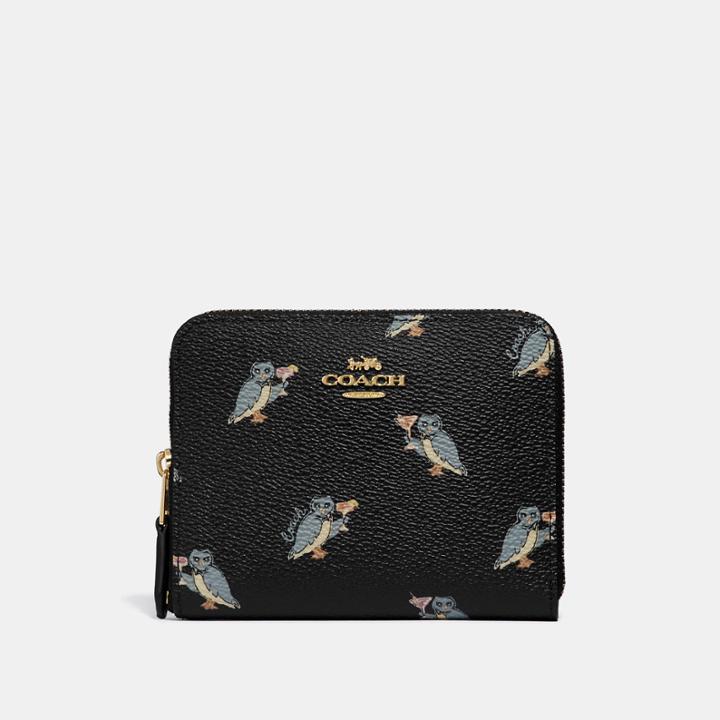 Coach Small Zip Around Wallet With Party Owl Print