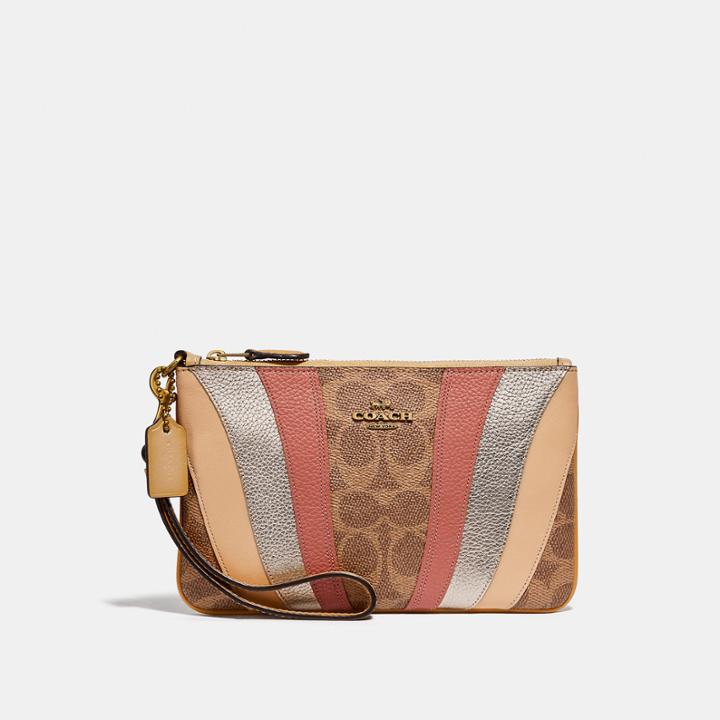 Coach Small Wristlet In Signature Canvas With Wave Patchwork