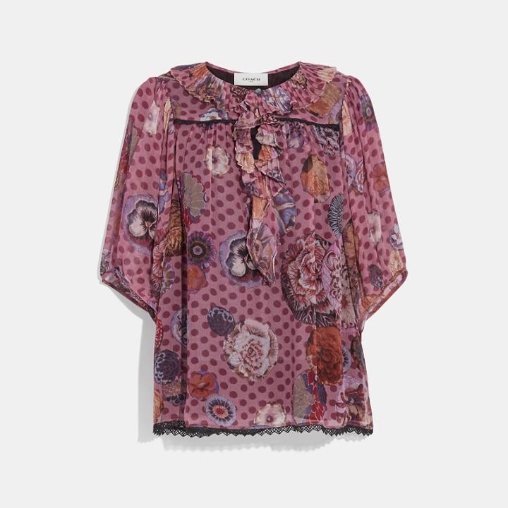 Coach Short Sleeve Blouse With Kaffe Fassett Print