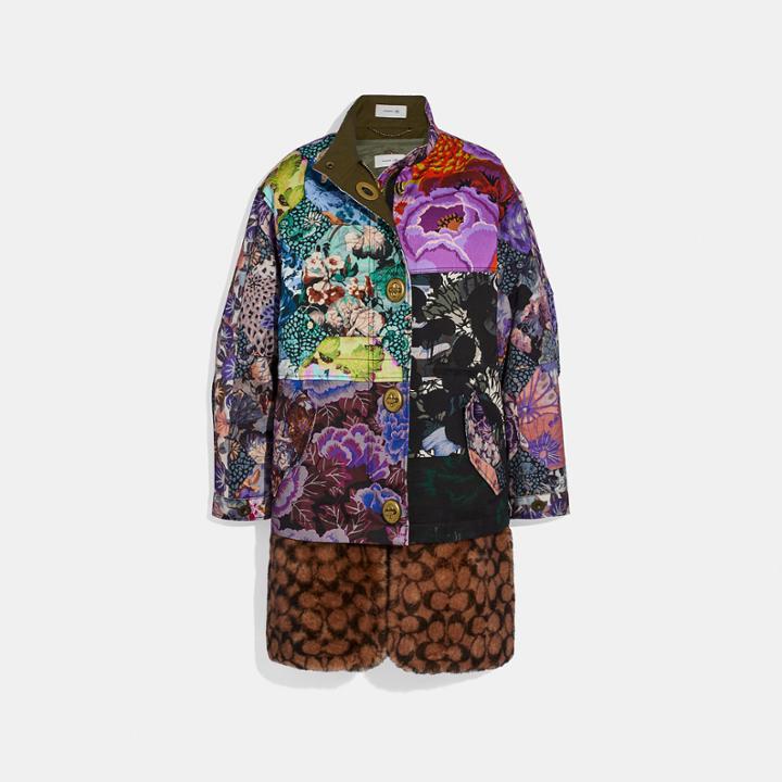 Coach Patchwork Parka With Kaffe Fassett Print And Removable Signature Shearling Liner